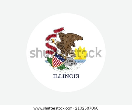 Illinois USA Round State Flag. IL, US Circle Flag. State of Illinois, United States of America Circular Shape Button Banner. EPS Vector Illustration.