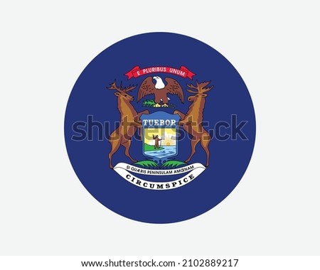 Michigan USA Round State Flag. MI, US Circle Flag. State of Michigan, United States of America Circular Shape Button Banner. EPS Vector Illustration.