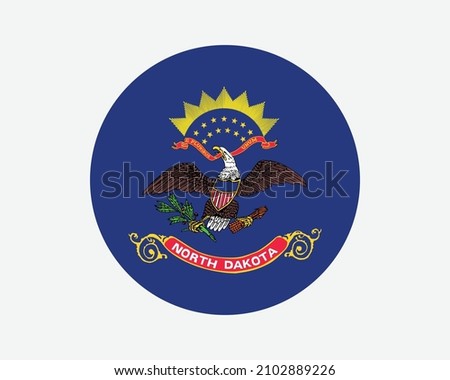 North Dakota USA Round State Flag. ND, US Circle Flag. State of North Dakota, United States of America Circular Shape Button Banner. EPS Vector Illustration.