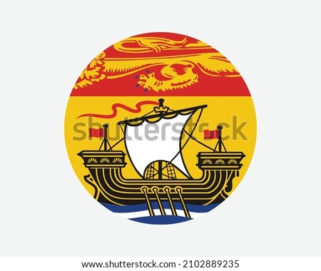 New Brunswick Canada Round Flag. NB, Canadian Circle Flag. New Brunswick Canada Province Circular Shape Button Banner. EPS Vector Illustration.