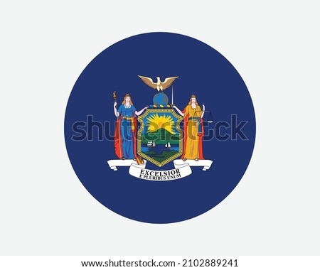 New York USA Round State Flag. NY, US Circle Flag. State of New York, United States of America Circular Shape Button Banner. EPS Vector Illustration.