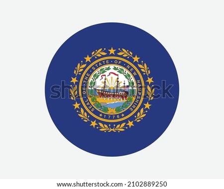 New Hampshire USA Round State Flag. NH, US Circle Flag. State of New Hampshire, United States of America Circular Shape Button Banner. EPS Vector Illustration.
