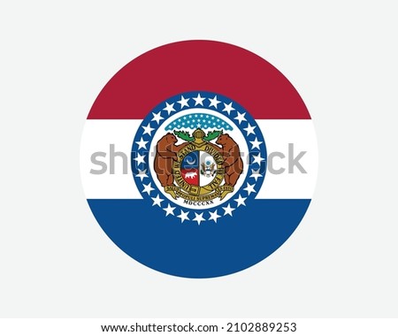 Missouri USA Round State Flag. MO, US Circle Flag. State of Missouri, United States of America Circular Shape Button Banner. EPS Vector Illustration.