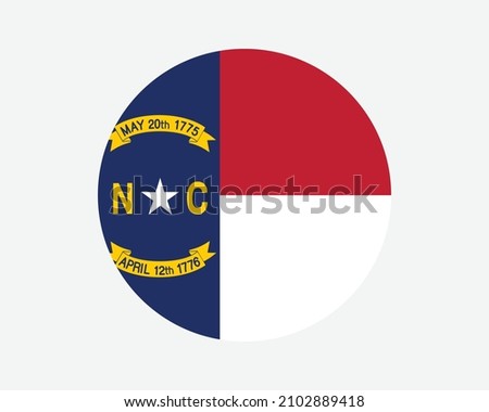 North Carolina USA Round State Flag. NC, US Circle Flag. State of North Carolina, United States of America Circular Shape Button Banner. EPS Vector Illustration.