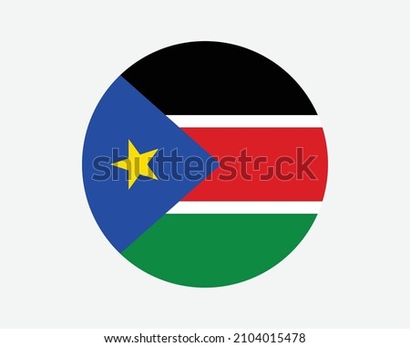 South Sudan Round Country Flag. South Sudanese Circle National Flag. Republic of South Sudan Circular Shape Button Banner. EPS Vector Illustration.