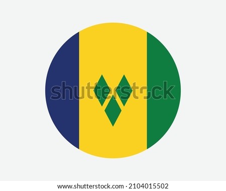 Saint Vincent and the Grenadines Round Country Flag. St. Vincentian Circle National Flag. Vincy Circular Shape Button Banner. EPS Vector Illustration.