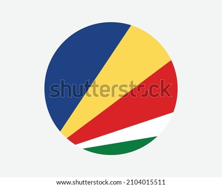 Seychelles Round Country Flag. Seychellois Circle National Flag. Republic of Seychelles Circular Shape Button Banner. EPS Vector Illustration.