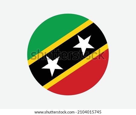 Saint Kitts and Nevis Round Country Flag. St. Kittitian and Nevisian Circle National Flag. Federation of Saint Christopher and Nevis Circular Shape Button Banner. EPS Vector Illustration.