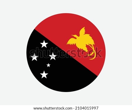 Papua New Guinea Round Country Flag. Papua New Guinean Circle National Flag. Independent State of Papua New Guinea Circular Shape Button Banner. EPS Vector Illustration.
