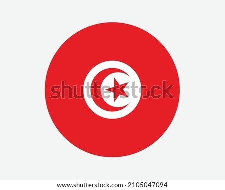 Tunisia Round Country Flag. Tunisian Circle National Flag. Republic of Tunisia Circular Shape Button Banner. EPS Vector Illustration.