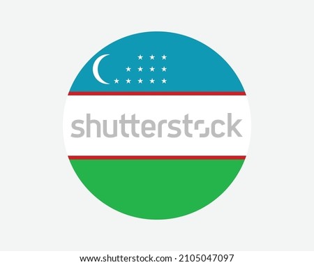 Uzbekistan Round Country Flag. Uzbekistani Uzbek Circle National Flag. Republic of Uzbekistan Circular Shape Button Banner. EPS Vector Illustration.