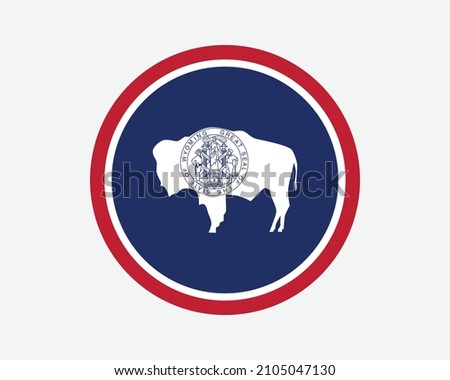 Wyoming USA Round State Flag. WY, US Circle Flag. State of Wyoming, United States of America Circular Shape Button Banner. EPS Vector Illustration.