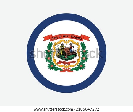 West Virginia USA Round State Flag. WV, US Circle Flag. State of West Virginia, United States of America Circular Shape Button Banner. EPS Vector Illustration.