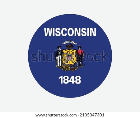 Wisconsin USA Round State Flag. WI, US Circle Flag. State of Wisconsin, United States of America Circular Shape Button Banner. EPS Vector Illustration.