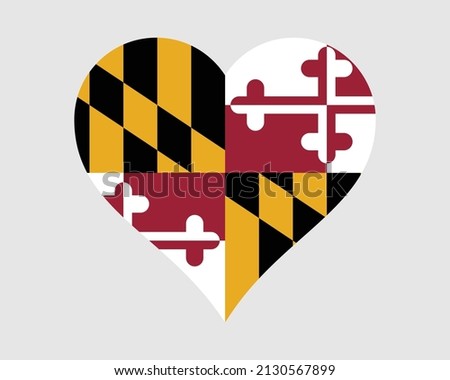 Maryland USA Heart Flag. MD US Love Shape State Flag. Old Line State United States of America Banner Icon Sign Symbol Clipart. EPS Vector Illustration.
