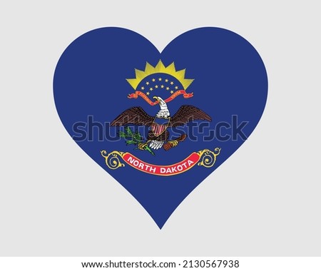 North Dakota USA Heart Flag. ND US Love Shape State Flag. Peace Garden State United States of America Banner Icon Sign Symbol Clipart. EPS Vector Illustration.