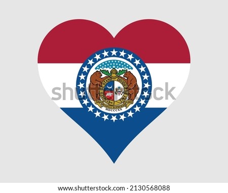 Missouri USA Heart Flag. MO US Love Shape State Flag. Show Me State United States of America Banner Icon Sign Symbol Clipart. EPS Vector Illustration.