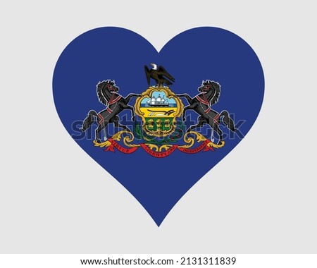 Pennsylvania USA Heart Flag. PA US Love Shape State Flag. Keystone State United States of America Banner Icon Sign Symbol Clipart. EPS Vector Illustration.