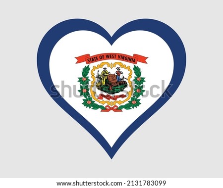 West Virginia USA Heart Flag. WV US Love Shape State Flag. Mountain State United States of America Banner Icon Sign Symbol Clipart. EPS Vector Illustration.