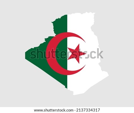 Algerian Map Flag. Map of Algeria with the national flag of Algeria isolated on white background. Vector illustration.