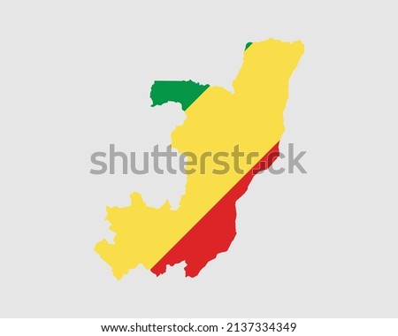 Republic of the Congo Flag Map. Map of Congo-Brazzaville with the Congolese country banner. Vector Illustration.