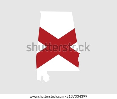 Alabama Map Flag. Map of Alabama, USA with the state flag of Alabama. United States, America, American, United States of America, US, AL banner. Vector illustration.