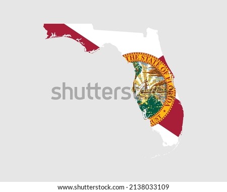 Florida Map Flag. Map of FL, USA with the state flag. United States, America, American, United States of America, US State Banner. Vector illustration.