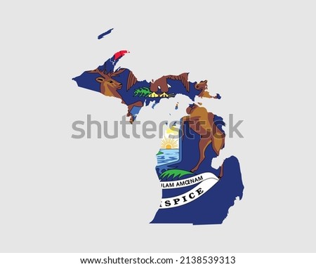 Michigan Map Flag. Map of MI, USA with the state flag. United States, America, American, United States of America, US State Banner. Vector illustration.