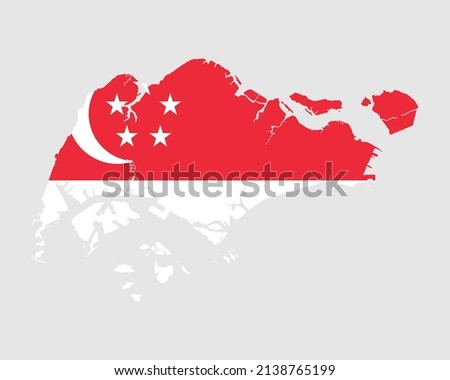 Singapore Flag Map. Map of the Republic of Singapore with the Singaporean country banner. Vector Illustration.
