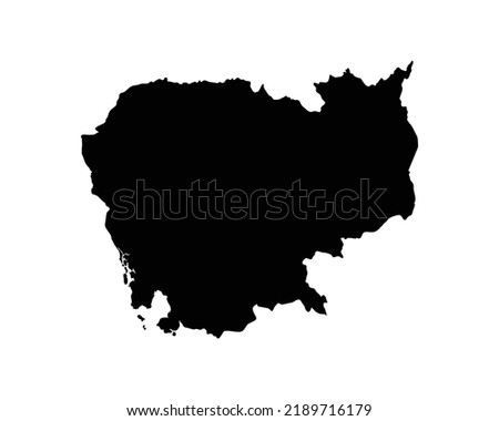 Cambodia Map. Cambodian Country Map. Kampuchea Khmer Black and White National Outline Geography Border Boundary Shape Territory EPS Vector Illustration Clipart