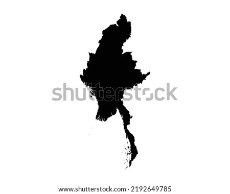 Myanmar Map. Burma Country Map. Black and White Burmese National Nation Outline Geography Border Boundary Shape Territory Vector Illustration EPS Clipart