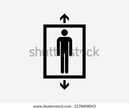 Elevator Icon Lift Arrow Up Down Man Person Stick Figure Vector Black White Silhouette Symbol Sign Graphic Clipart Artwork Illustration Pictogram