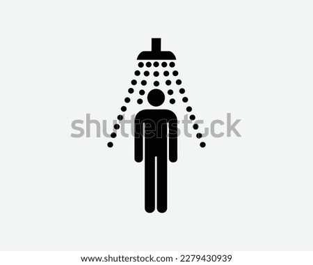 Man Showering Taking a Shower Stick Figure Black White Silhouette Sign Symbol Icon Vector Graphic Clipart Illustration Artwork Pictogram