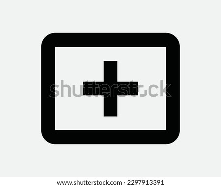 Plus Sign Cross in a Box Outline Add New Black and White Line Icon Sign Symbol Vector Artwork Clipart Illustration