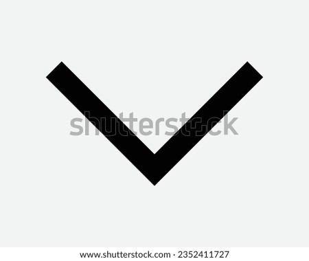 Caret Down Symbol Arrow Point Pointer Under South Underneath Bottom Black White Outline Shape Vector Clipart Graphic Illustration Artwork Sign Symbol