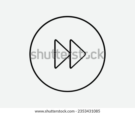 Fast Forward Round Thin Line Icon Skip Next Music Media Control Circle Button Black White Outline Shape Vector Clipart Graphic Artwork Sign Symbol