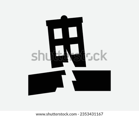 Earthquake Icon Natural Disaster Building Collapse Damage Destroy Earth Quake Black White Outline Shape Vector Clipart Graphic Artwork Sign Symbol