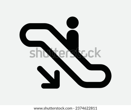 Escalator Going Down Icon Downwards Arrow Bottom Point Pointer Moving Stairs Stair Step Staircase Black White Line Outline Shape Sign Symbol EPS Vector