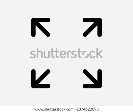 Expanding Arrows Icon Four Arrow 4 Point Pointers Zoom In Out Gesture Expand Enlarge Expansion Black White Shape Line Outline Sign Symbol EPS Vector