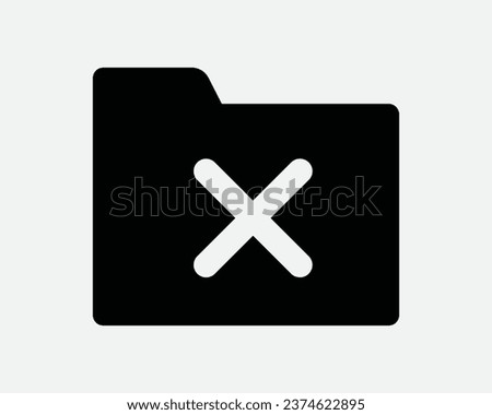 Delete Folder Icon Cancel Document Remove File Reject Storage Discard Wrong Cross X Corrupted Black White Outline Line Shape Sign Symbol EPS Vector