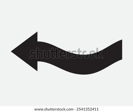 Left Arrow Flow Flowing Wave Curve Position Point Pointing West Direction Path Navigation Here There Beside Black White Vector Sign Icon Shape Outline