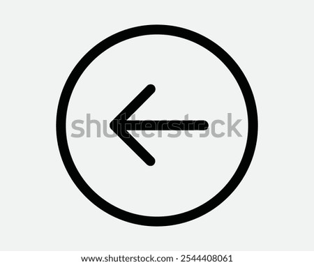 Left Circle Arrow Point Arrowhead Pointing Pointer Round Circular Button Side Beside Next Before Previous Icon Sign Shape Line Outline Black White Vector