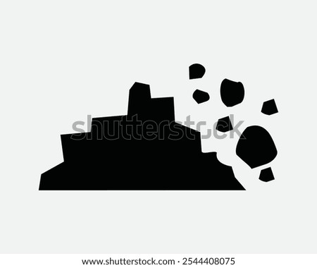 Landslide Earthquake Land Slide Earth Soil Dirt Sand Rubble Rock Stone Break Avalanche Caution Warning Sign Icon Shape Outline Black White Vector