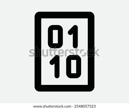 Binary Code Number Coding Math Computer Numeral Zero One App Application Digital Internet AI File Text Sign Icon Shape Outline Black White Vector