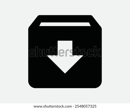 Download Box Down Load Loading Storage Here Direction Downward Archive File Folder Store Digital App Sign Icon Shape Outline Black White Vector