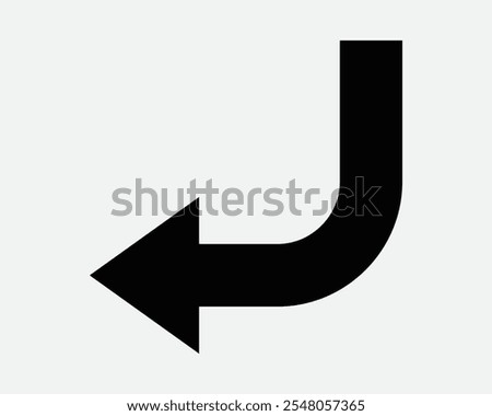 Down Left Arrow Turn Turning Curve Reverse Before Undo Previous Bottom Under Backout Back Path Location Sign Icon Shape Outline Black White Vector