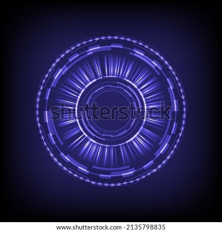 Technology glowing HUD circle. Light and sparking ring. Colorful tunnel. Bright border. Magic portal. Luminous and glint swirling. Vector illustrator. Eyesight security of protection. UI element