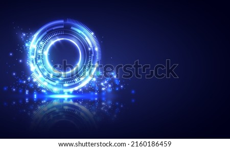 Glowing HUD circle. Light , ray and sparking ring. Colorful tunnel. Bright border. Magic portal. Luminous electron and glint swirling. Fireworks model. Abstract circle neon light background