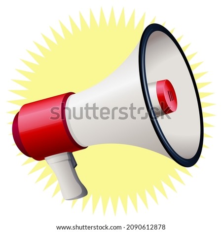 Red modern megaphone with a star symbol on a white background
