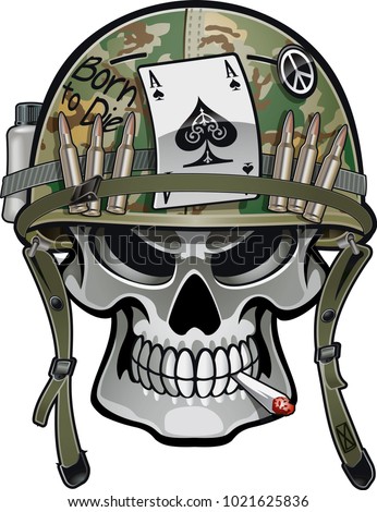 skull wearing military helmet